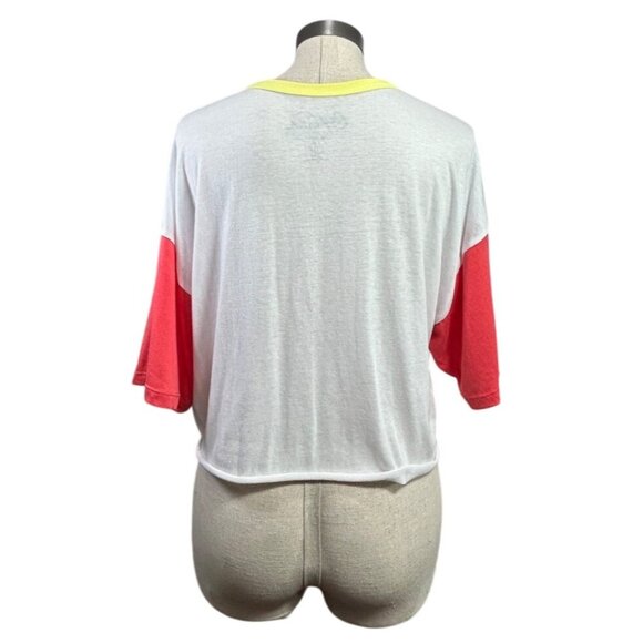 CHASER COCA COLA Graphic Crop Tee S White Colorblock VNeck Oversize Cotton Blend - Picture 5 of 8